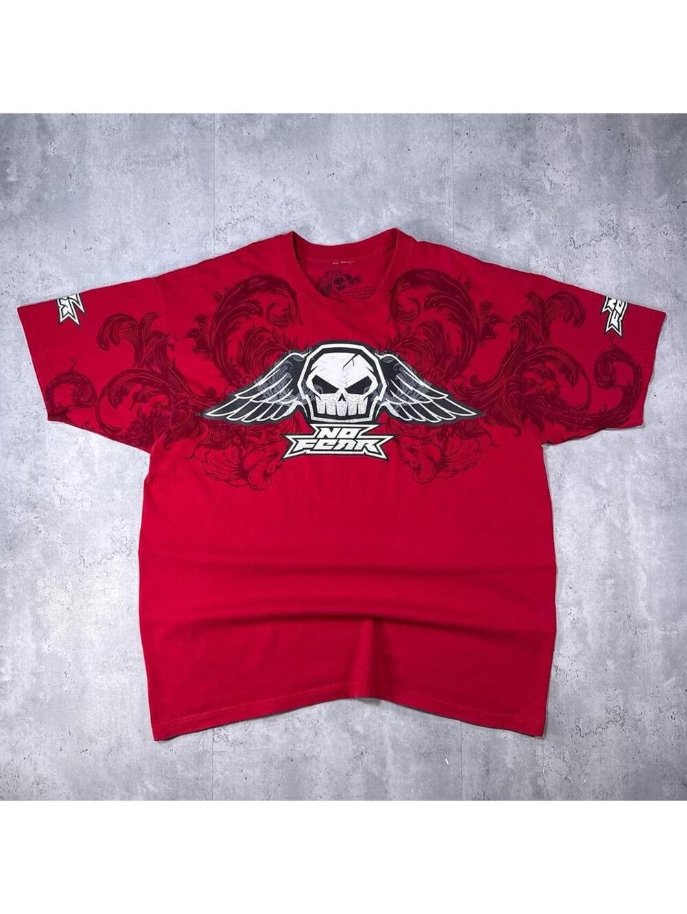 Y2K No Fear Skull 00s Red Skater Grunge t shirt